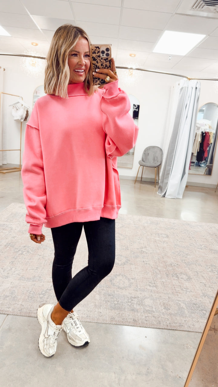 Pink Reversible Mock Neck Sweatshirt
