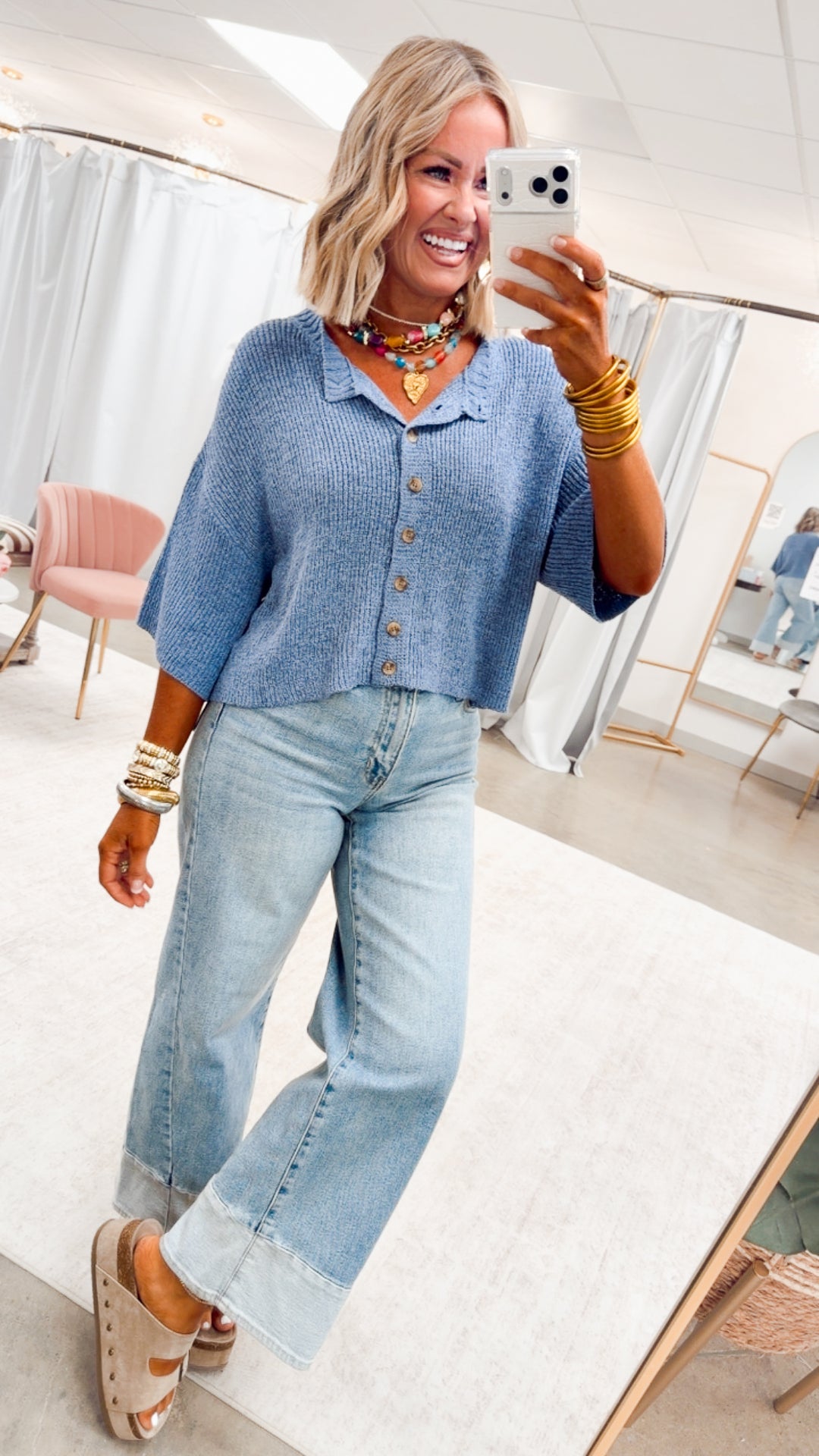 The Brandi Button Down Cardigan-Dusty Blue