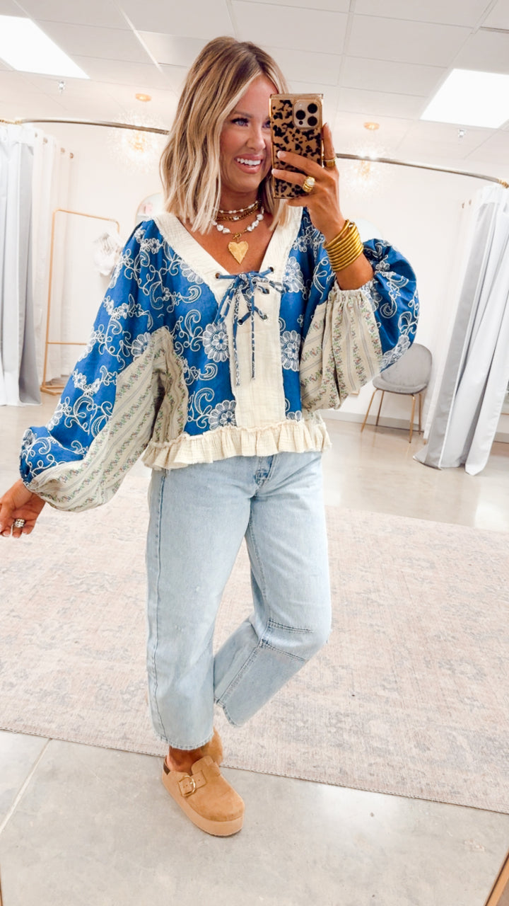 Gizelle Balloon Sleeve Blouse-Blue