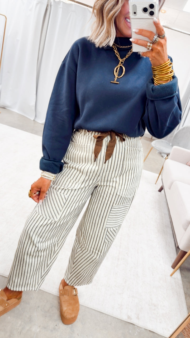 The Brighton Stripe Pants-Oatmeal/Navy