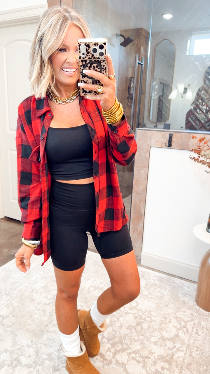 Buffalo Check Flannel Top-Cherry/Black