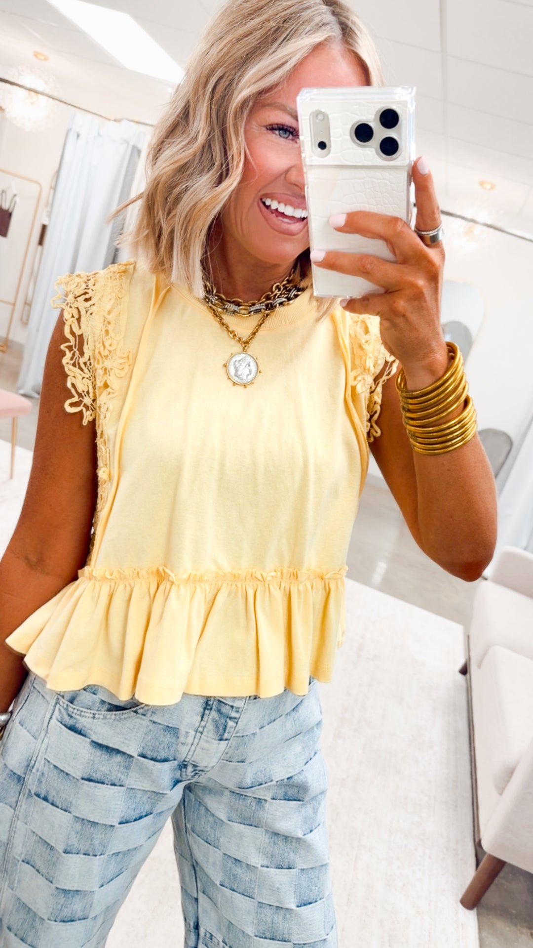 Wisteria Lace Top-Butter Yellow