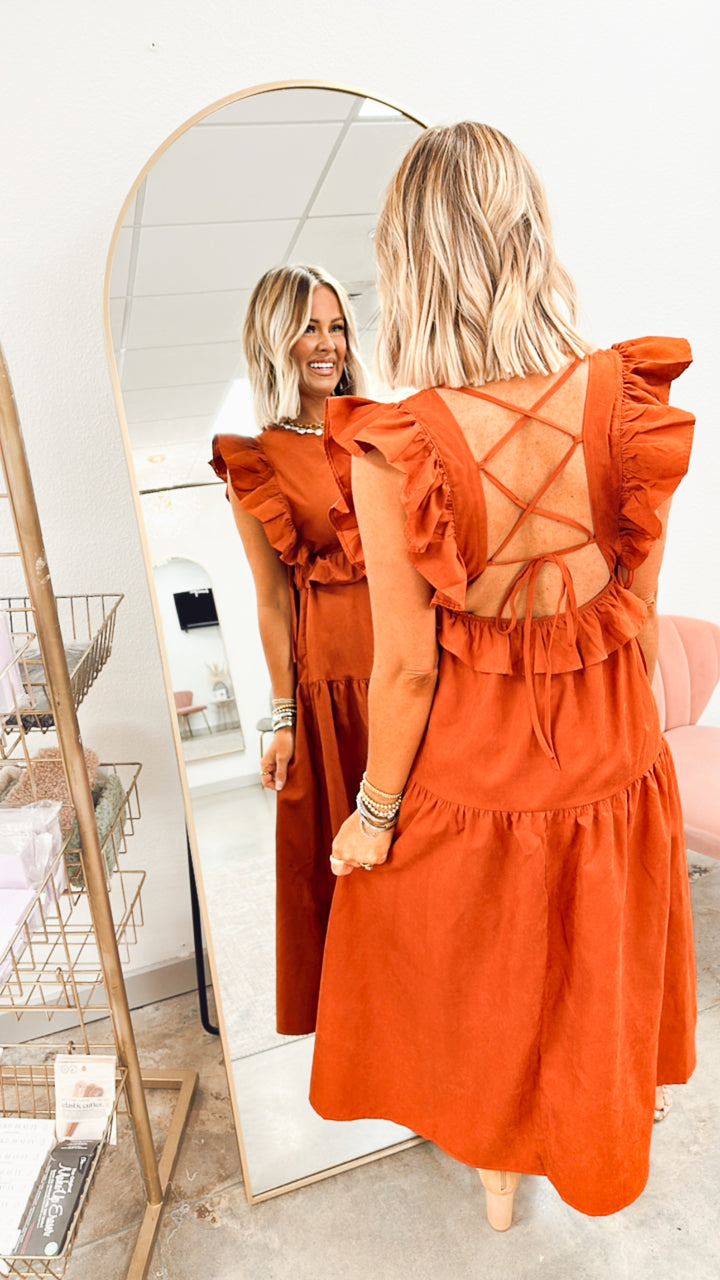 Vivienne Backless Dress-Rust