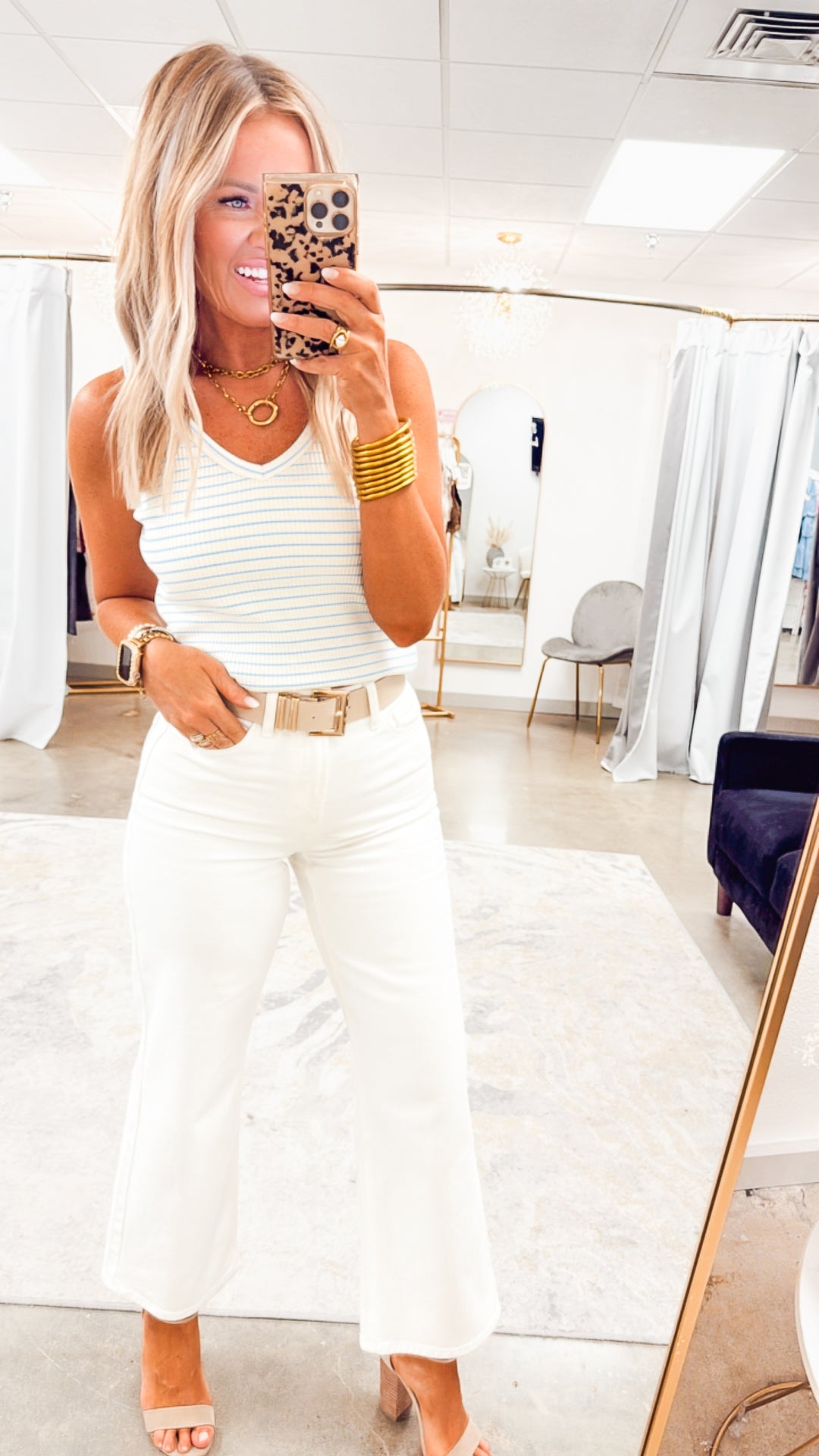 Hayes Striped Tank Top-Blue/Cream