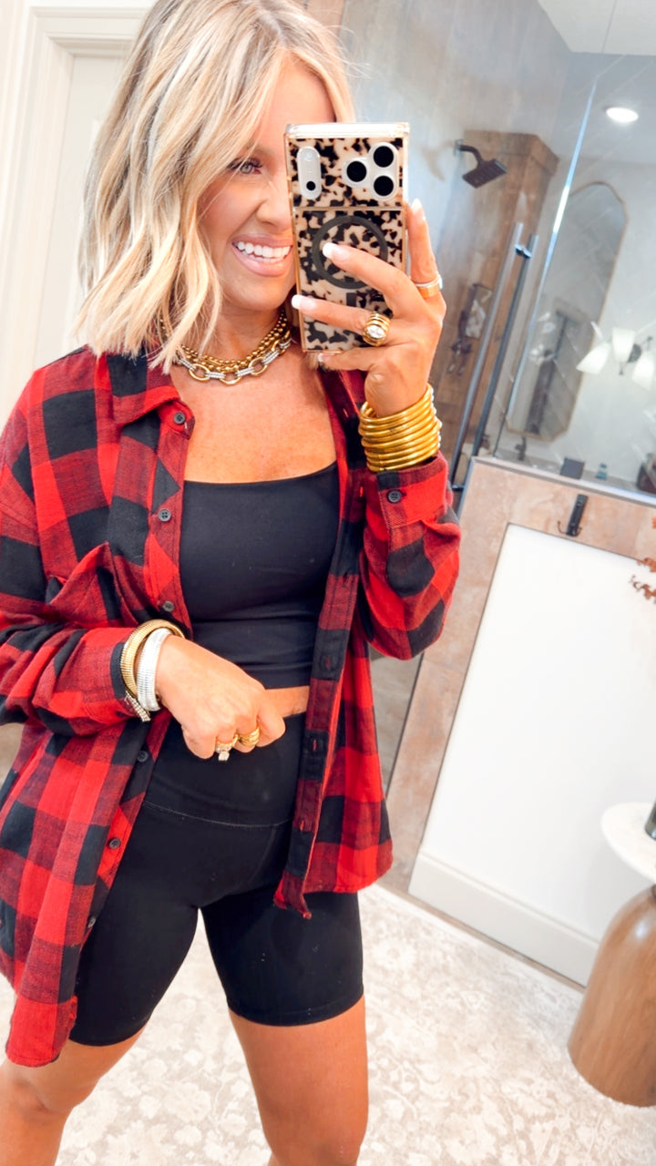 Buffalo Check Flannel Top-Cherry/Black