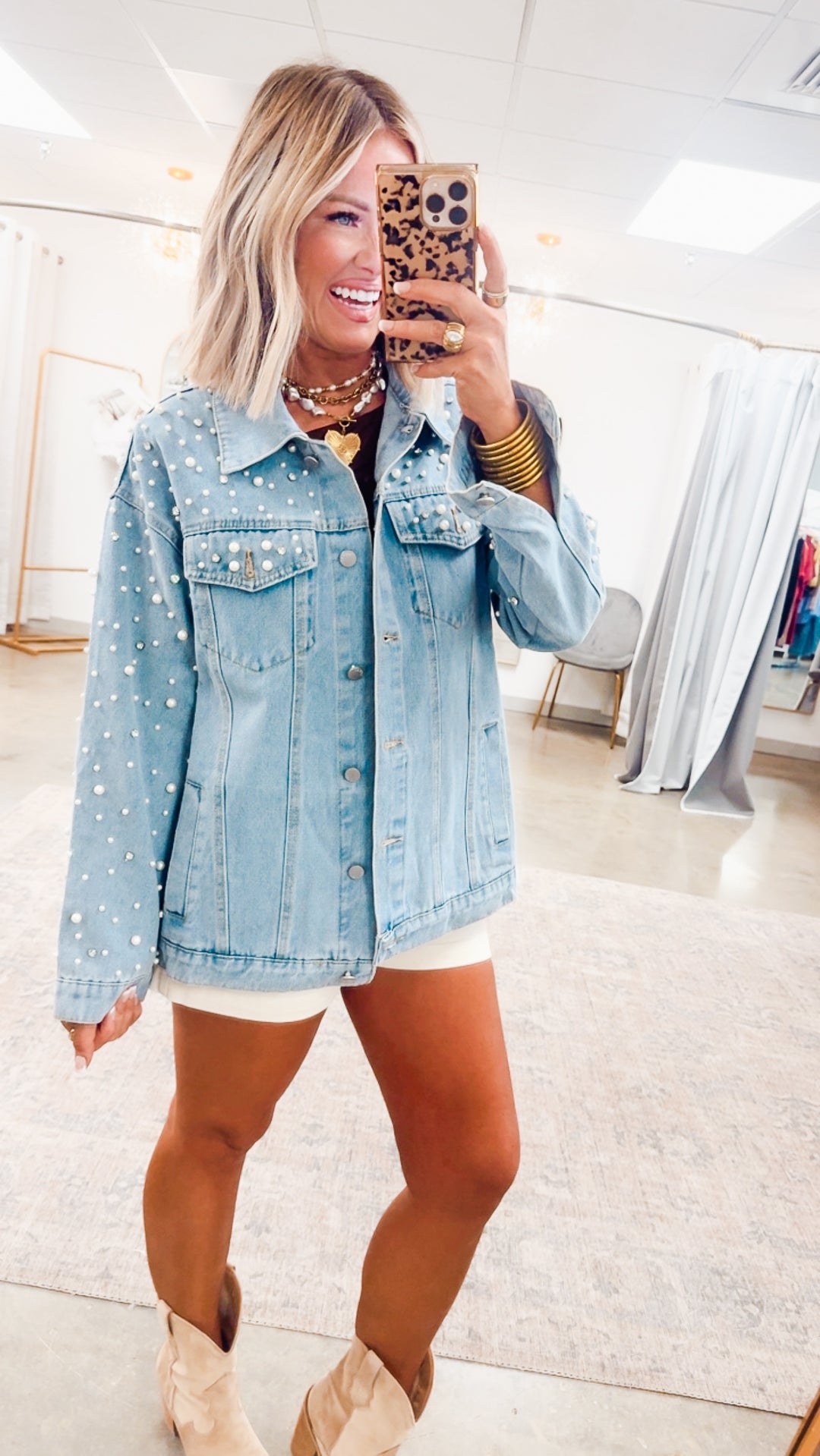 Pearl and Rhinestone Denim Jacket