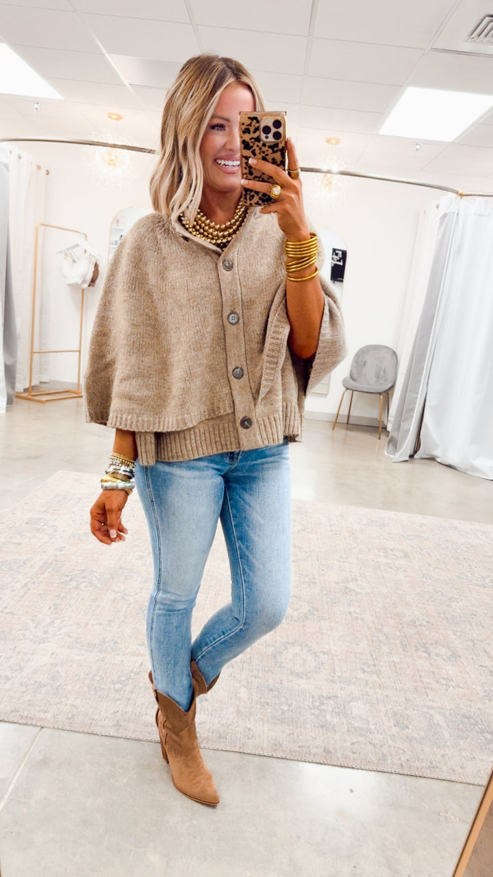 Sweater Cape Cardigan-Taupe