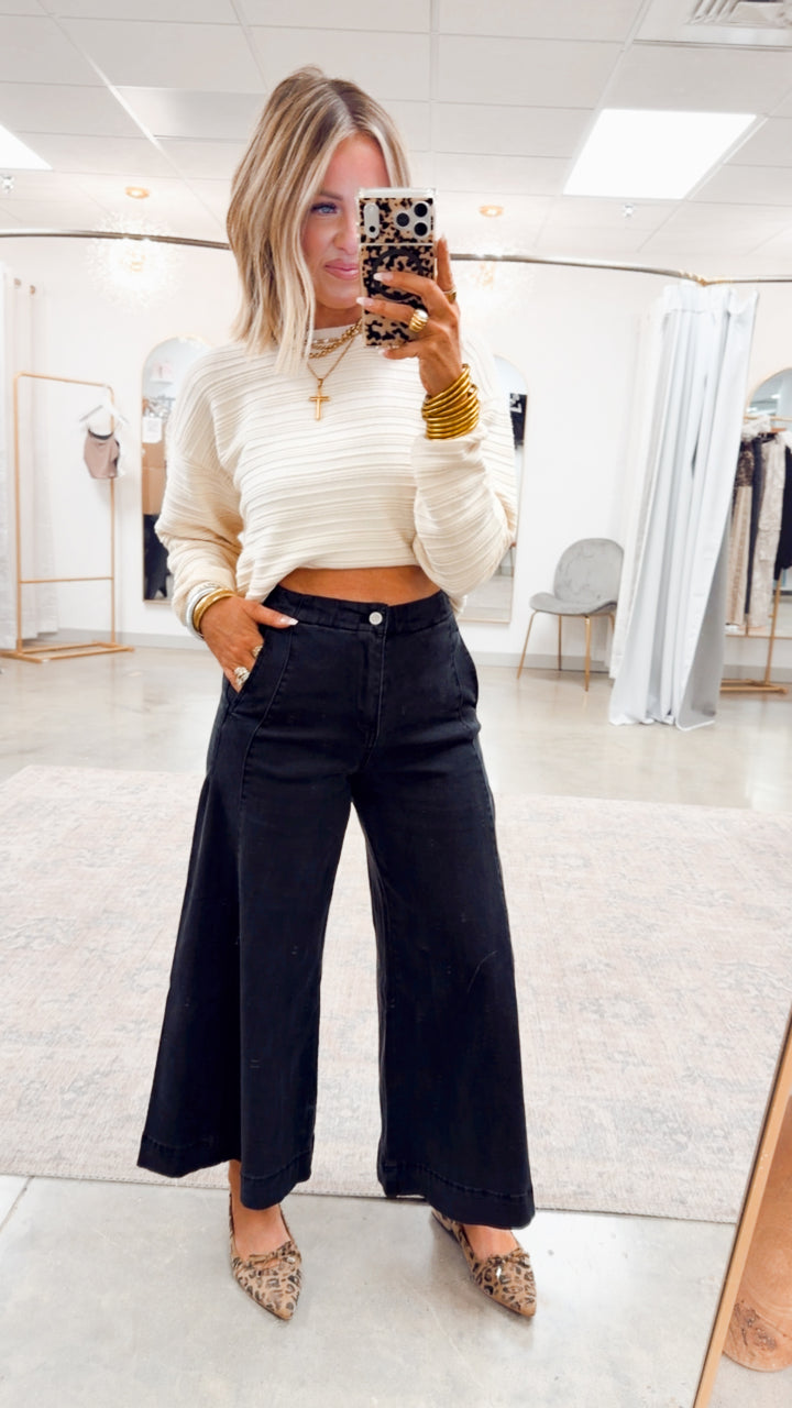 The Arden Wide Gaucho Denim- Black