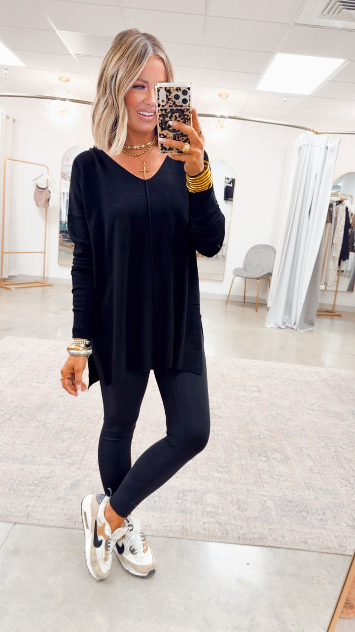 The Laramie Hi-Low Sweater- Black