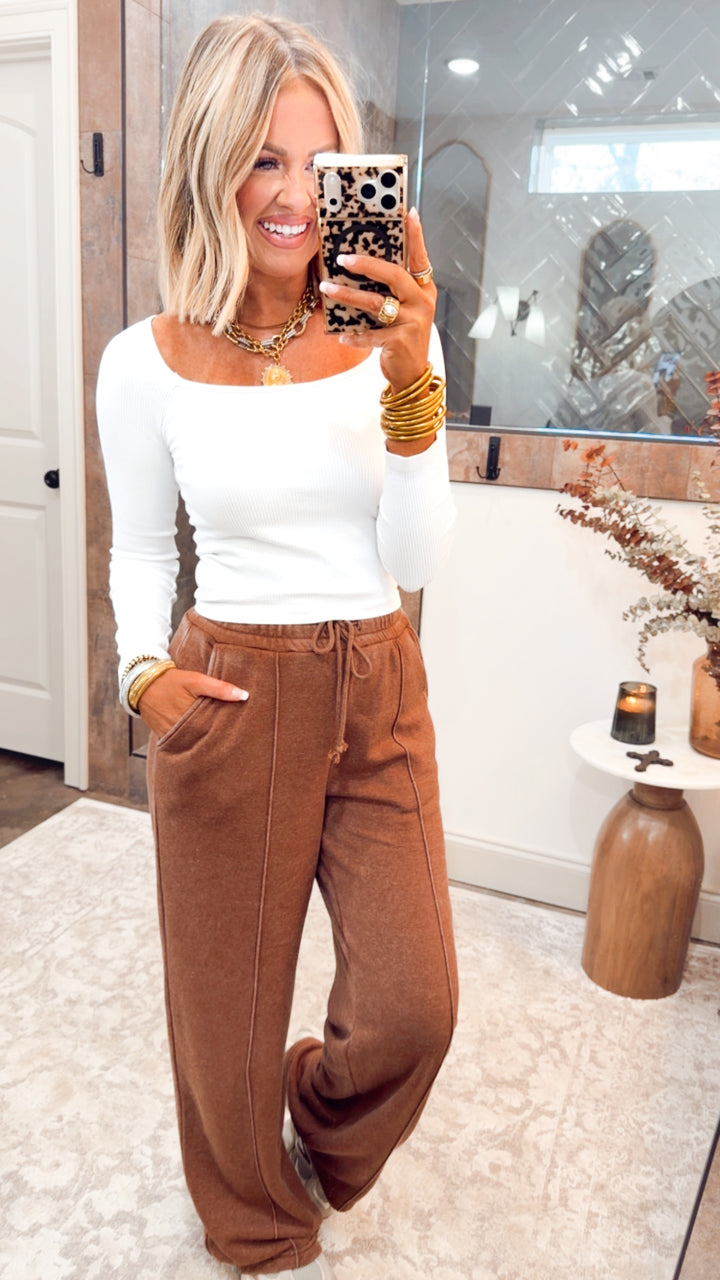 White Ribbed Long Sleeve Square Neck Top