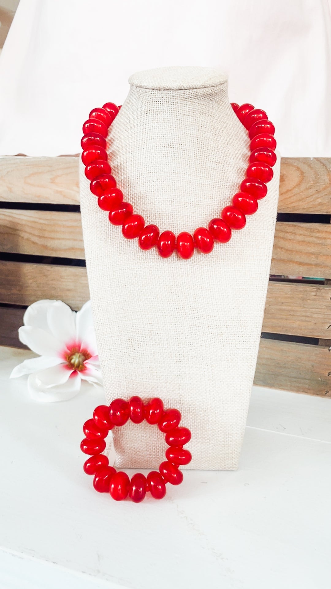 Sugar Beads Necklace & Bracelet Set-Red