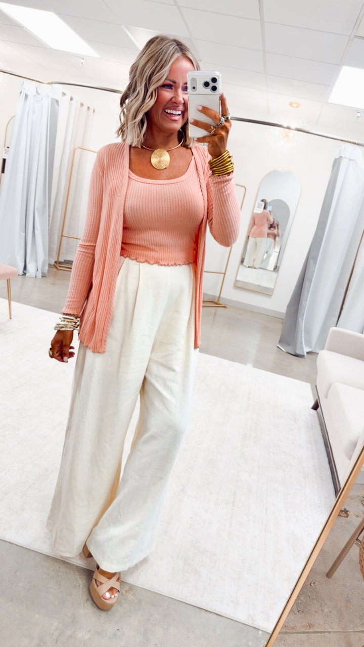 Ribbed Cardigan Tank Set-Mauve