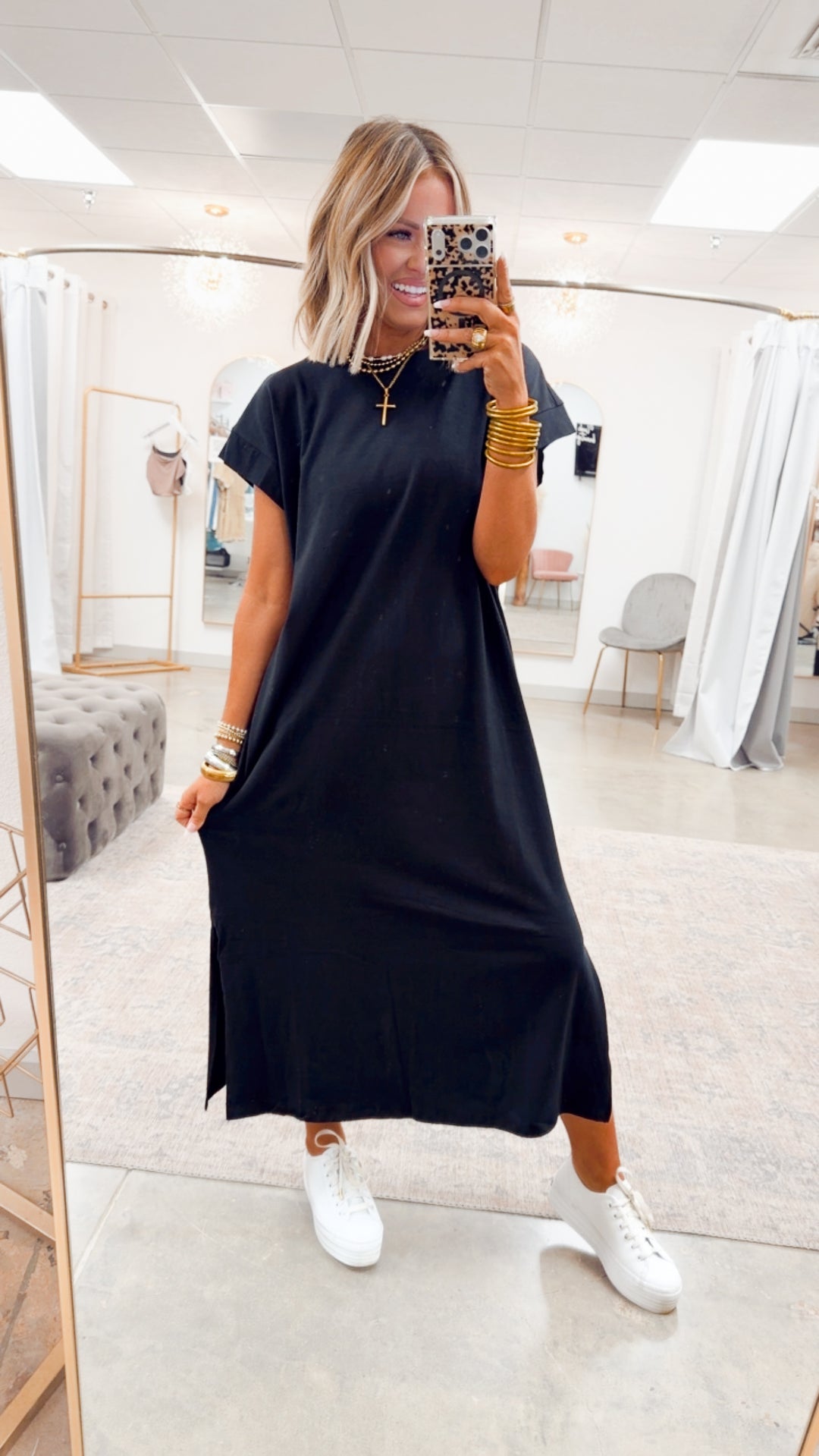 The Brynn Cotton Midi Dress- Black