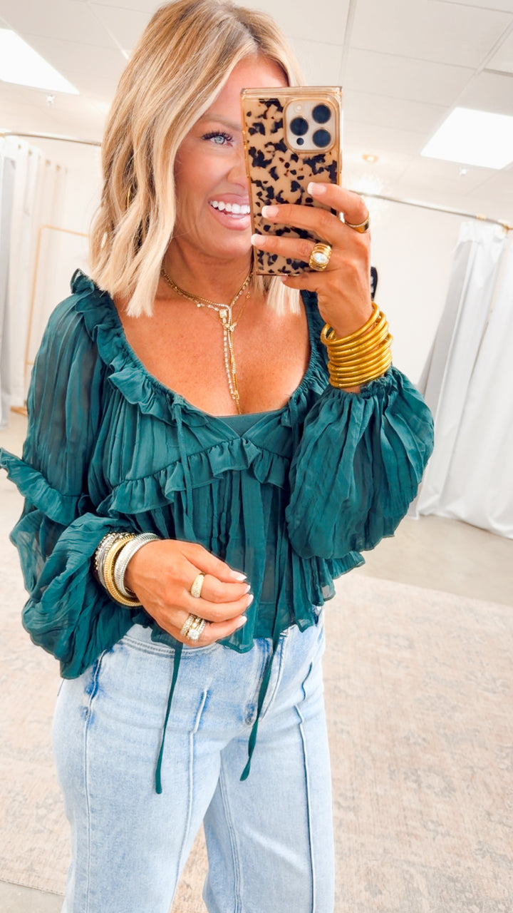 Florence Ruffle Blouse-Green