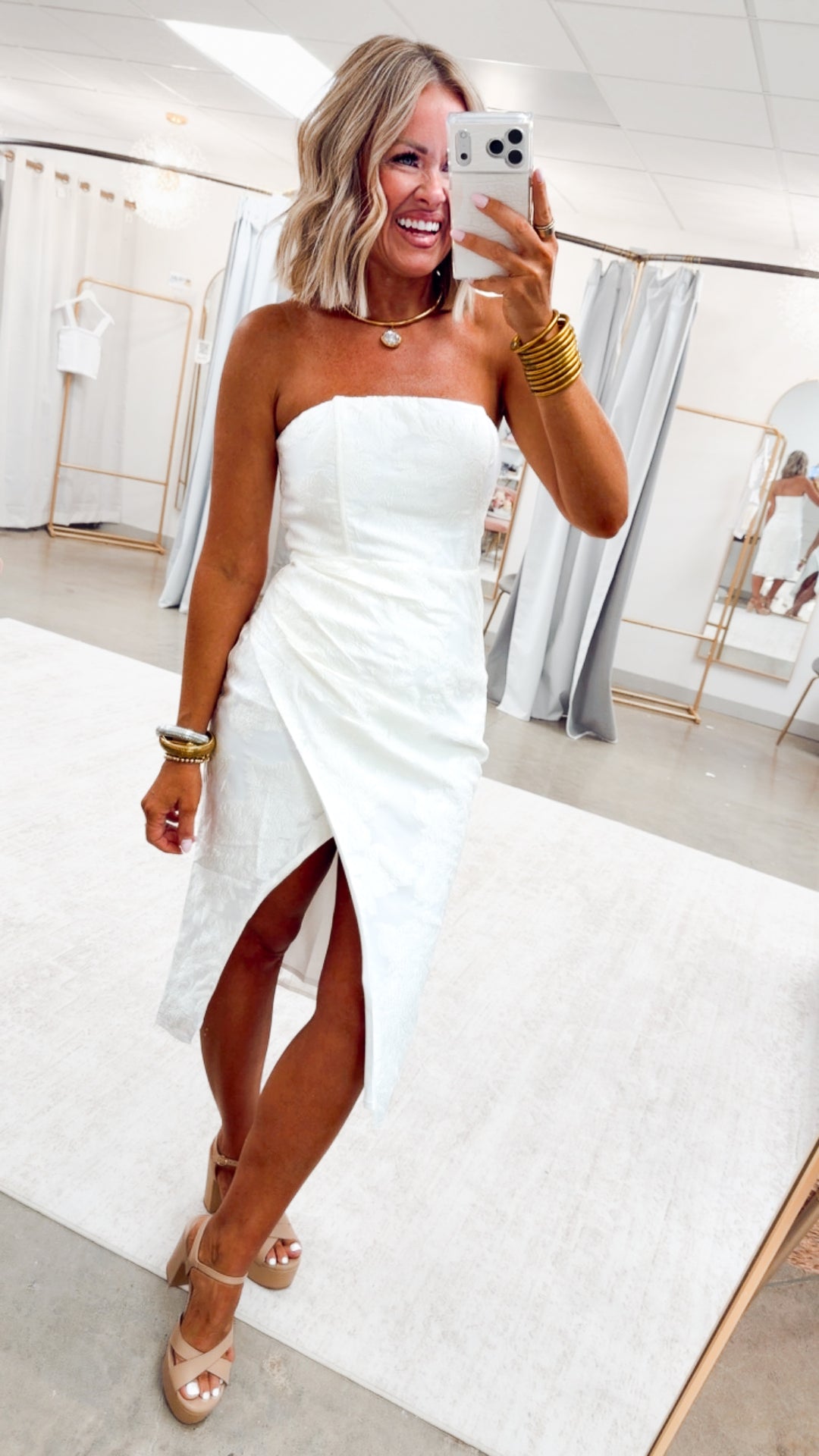 The Anniston Overlapped Midi Dress-Off White