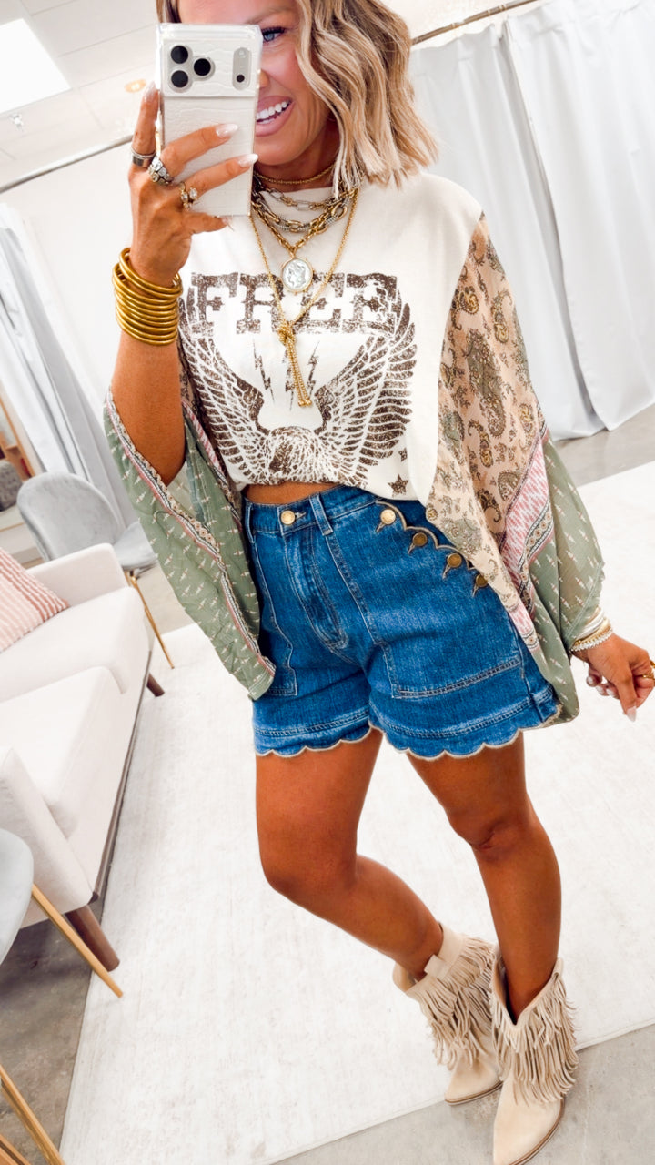 Free Bird Vintage Kaftan Top-White/Green