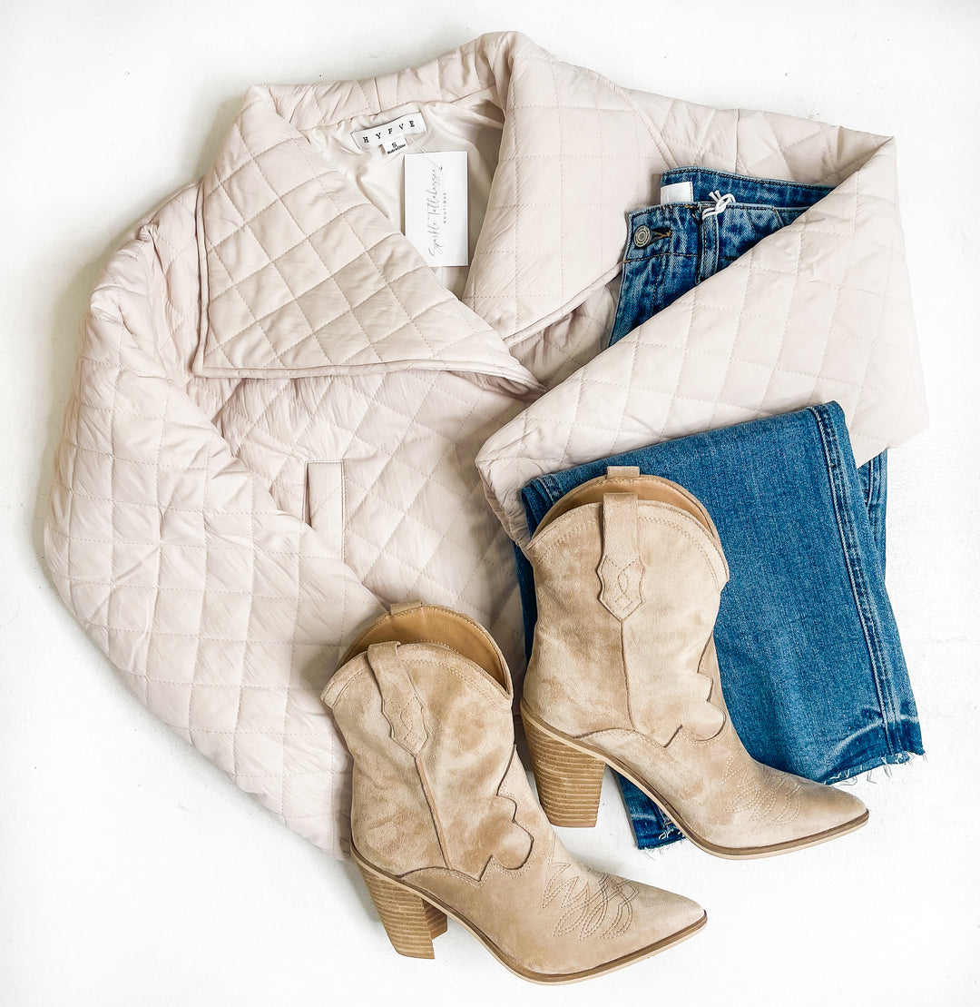 Cream Quilted Cropped Jacket
