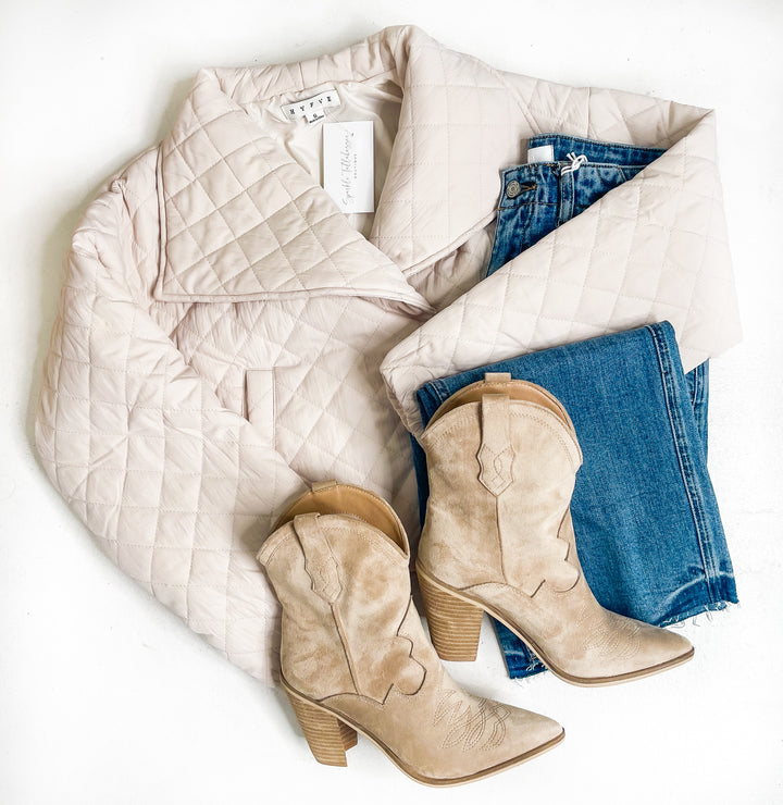 Cream Quilted Cropped Jacket
