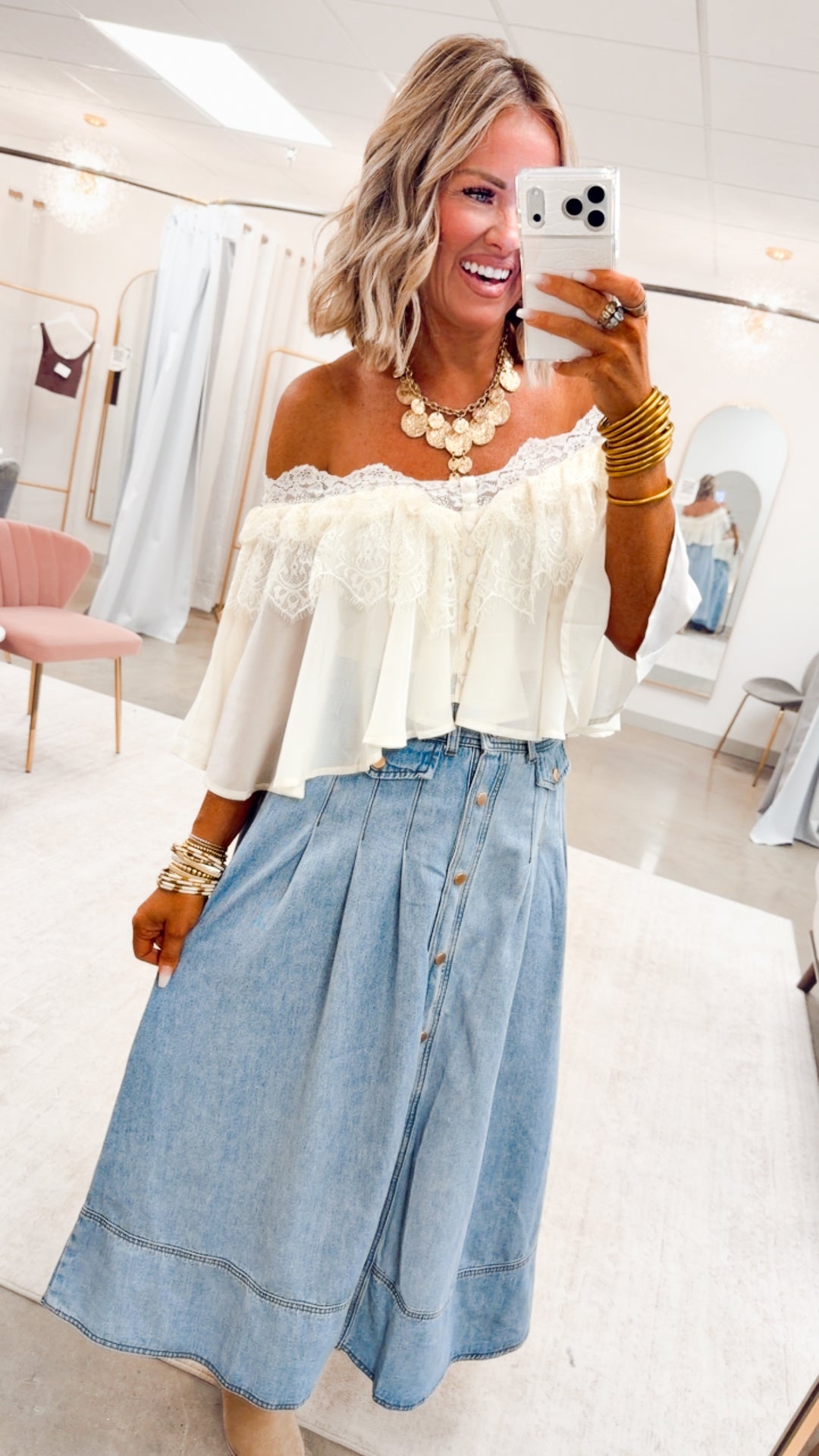 The Western Way Denim Maxi Skirt-Cloud Wash
