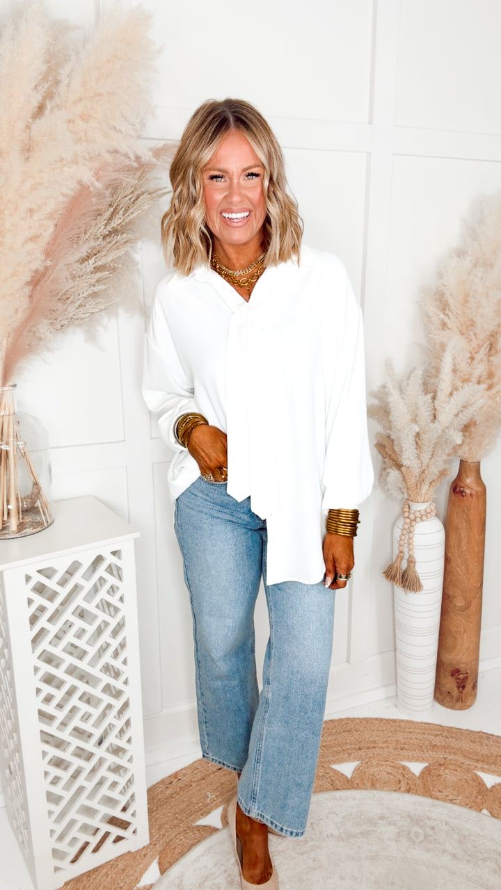The Bianca Tie Neck Blouse-White