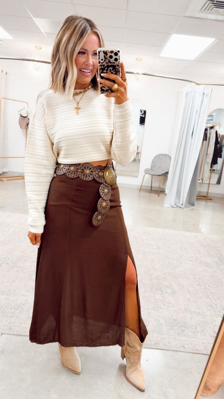 The Marlow Midi Skirt-Brown