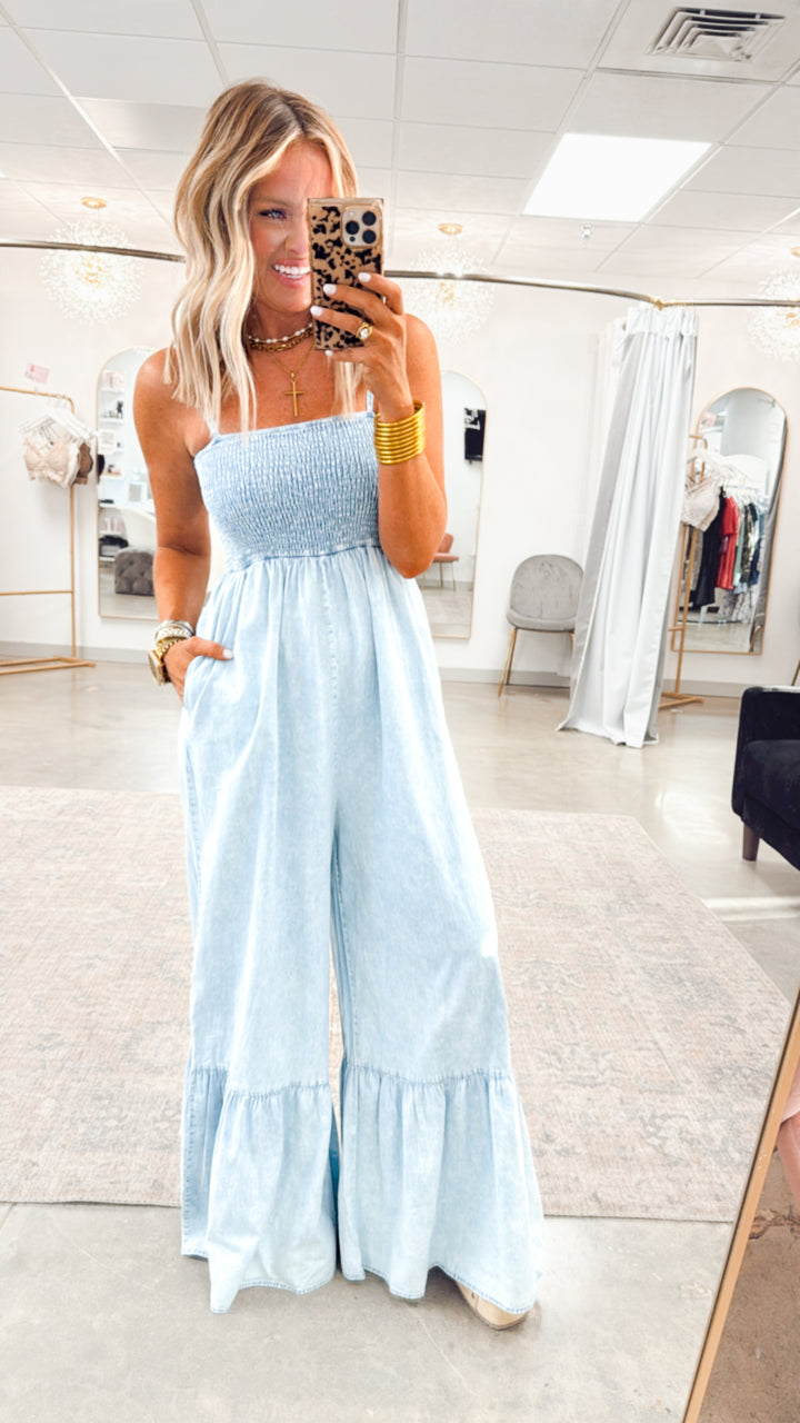 Breeze Mineral Wash Jumpsuit-Light Denim