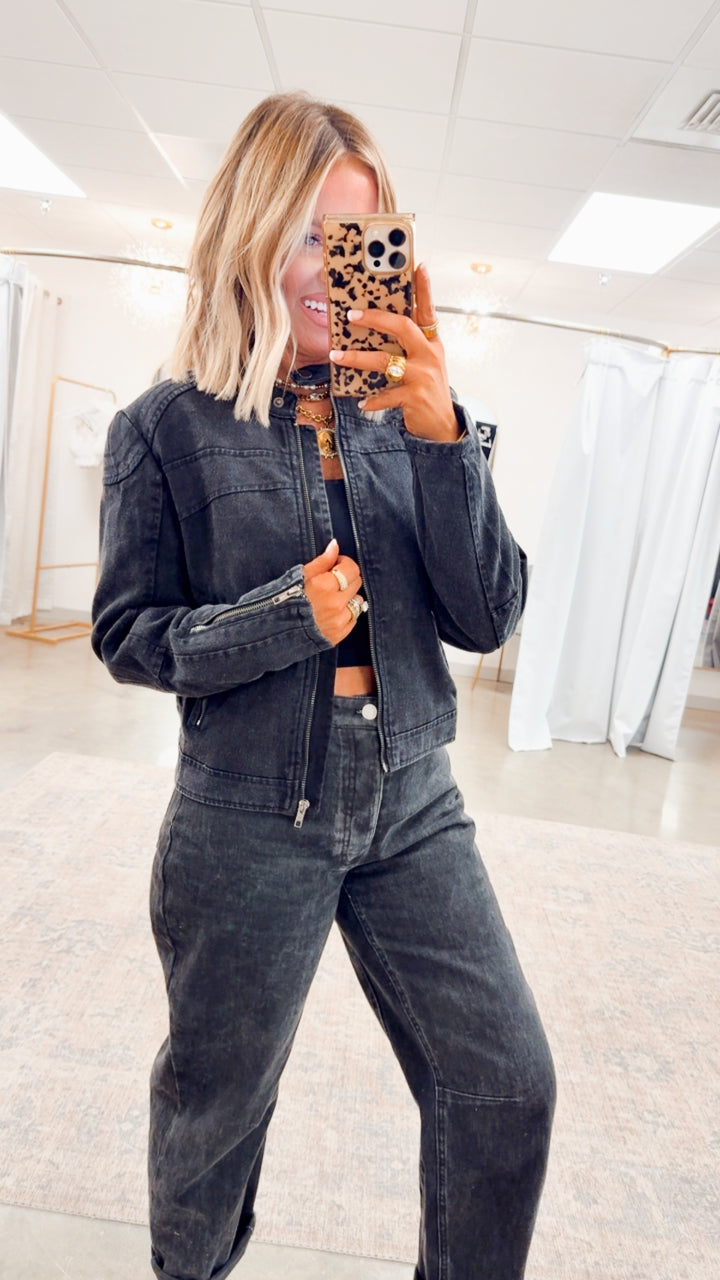 Distressed Biker Jacket-Black