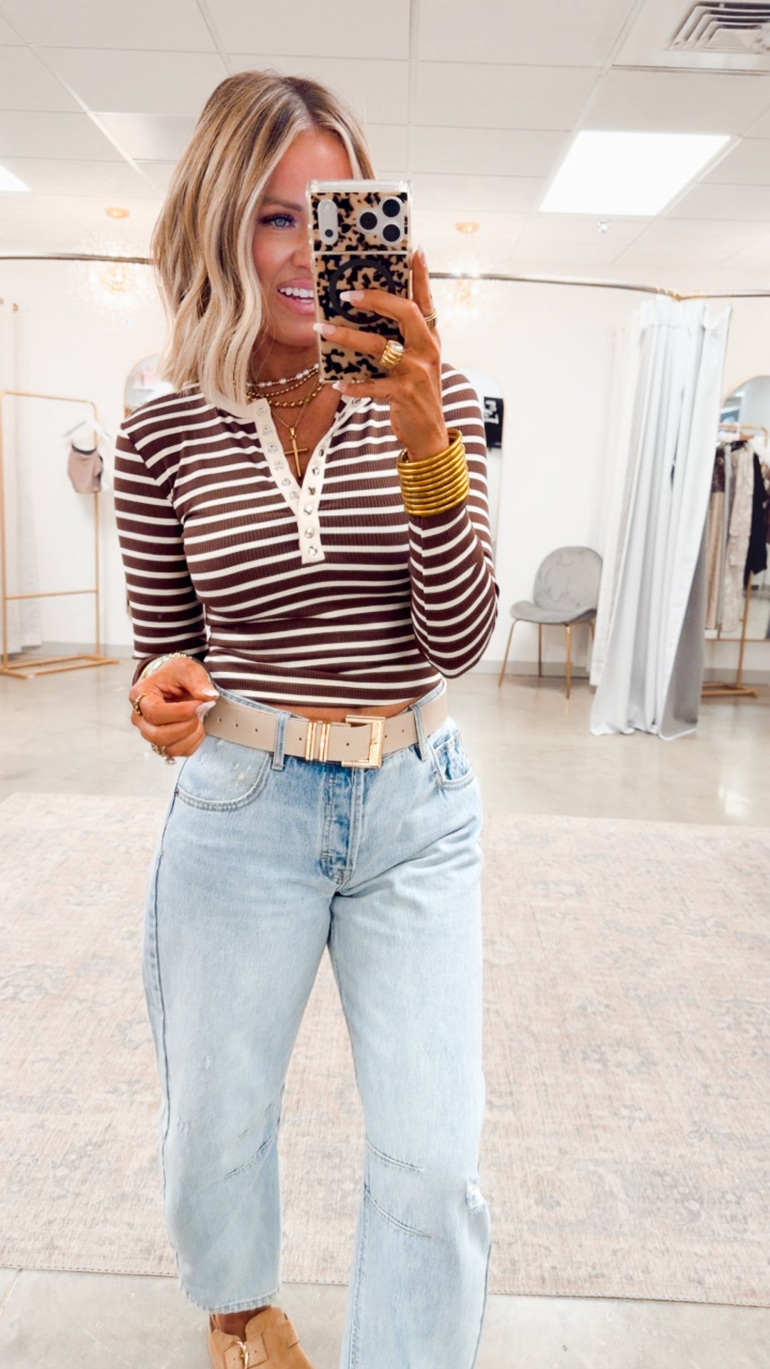 Henley Snap Button Top-Chocolate