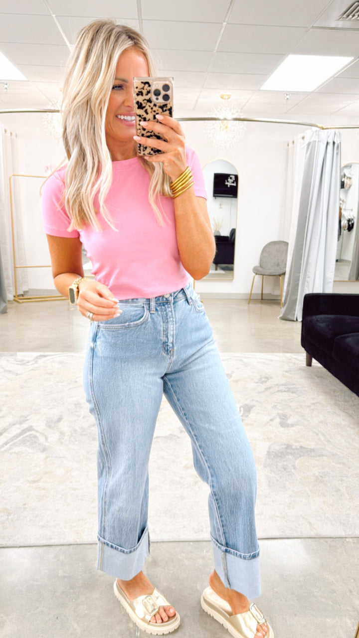 Casual Cropped Top-Candy Pink