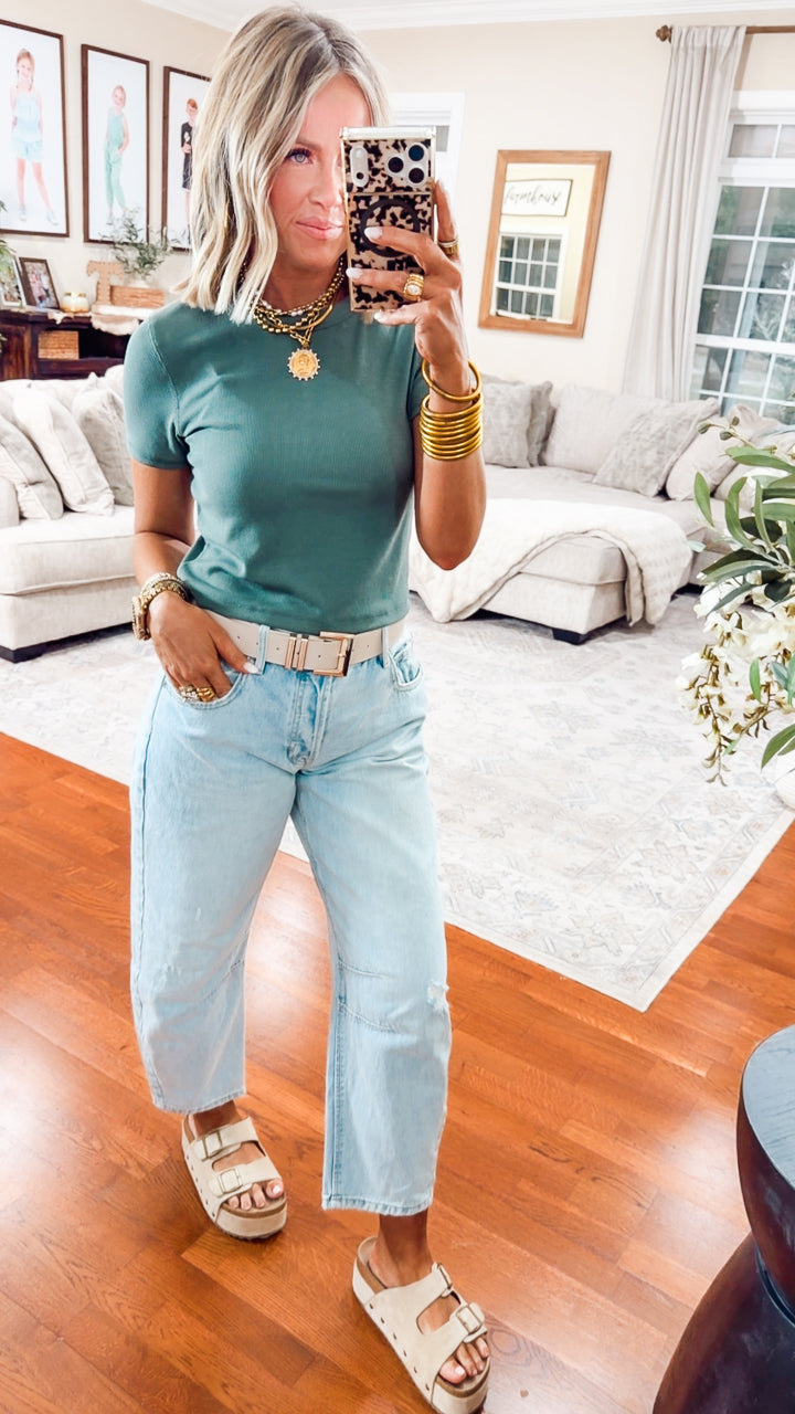 The Just Right Ribbed Tee-Green