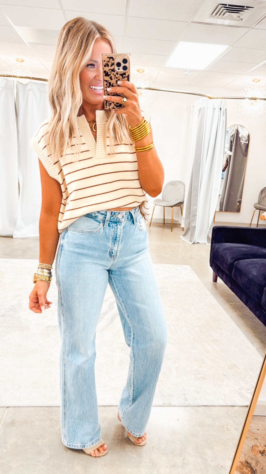 Lainey Sweater Vest-Cream/Rust