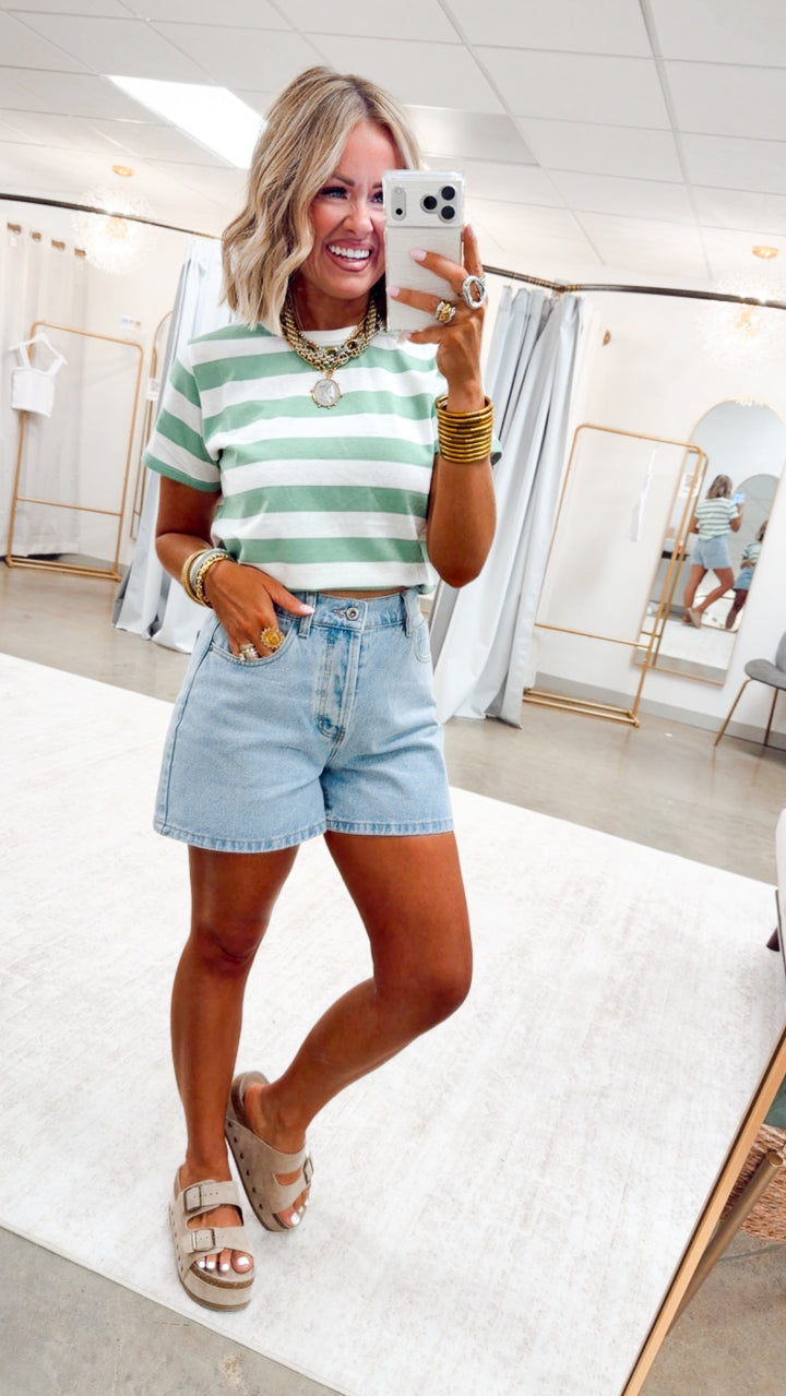 Everyday Striped Tee-Green/White