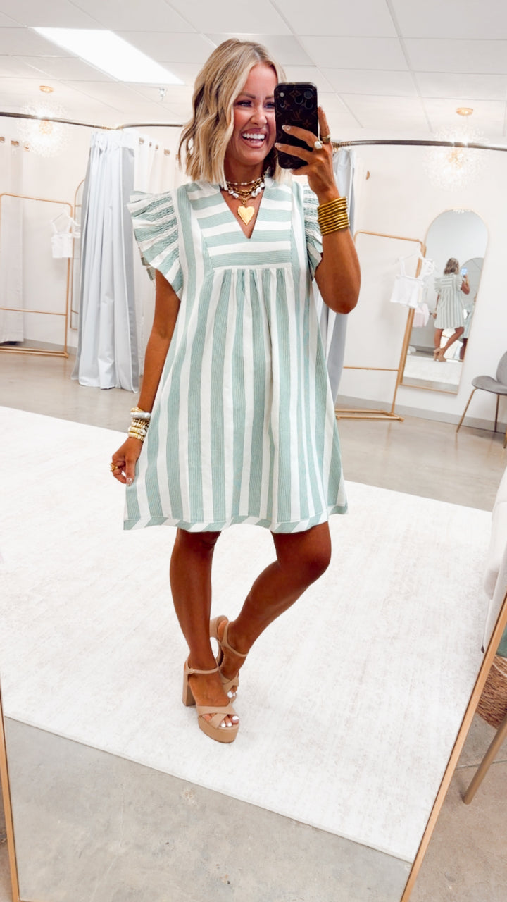 The Sweet Soleil Flutter Dress-Green