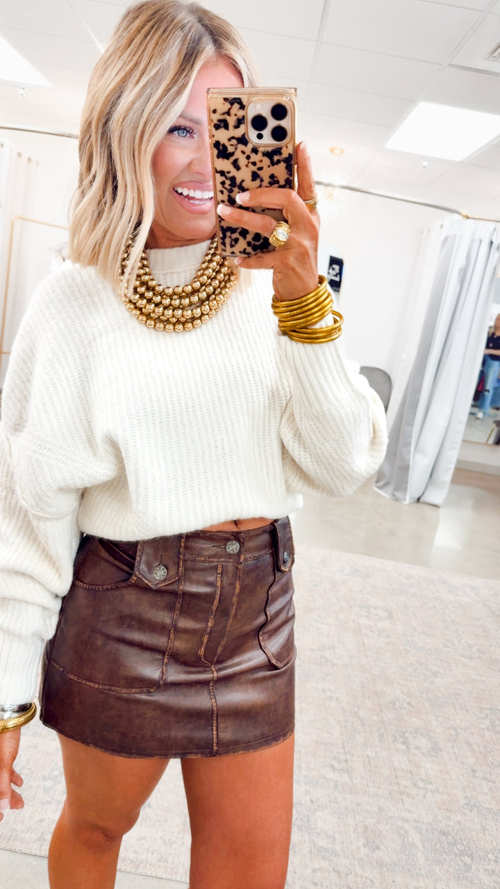 Patch Pocket Mini Skirt-Rustic Brown