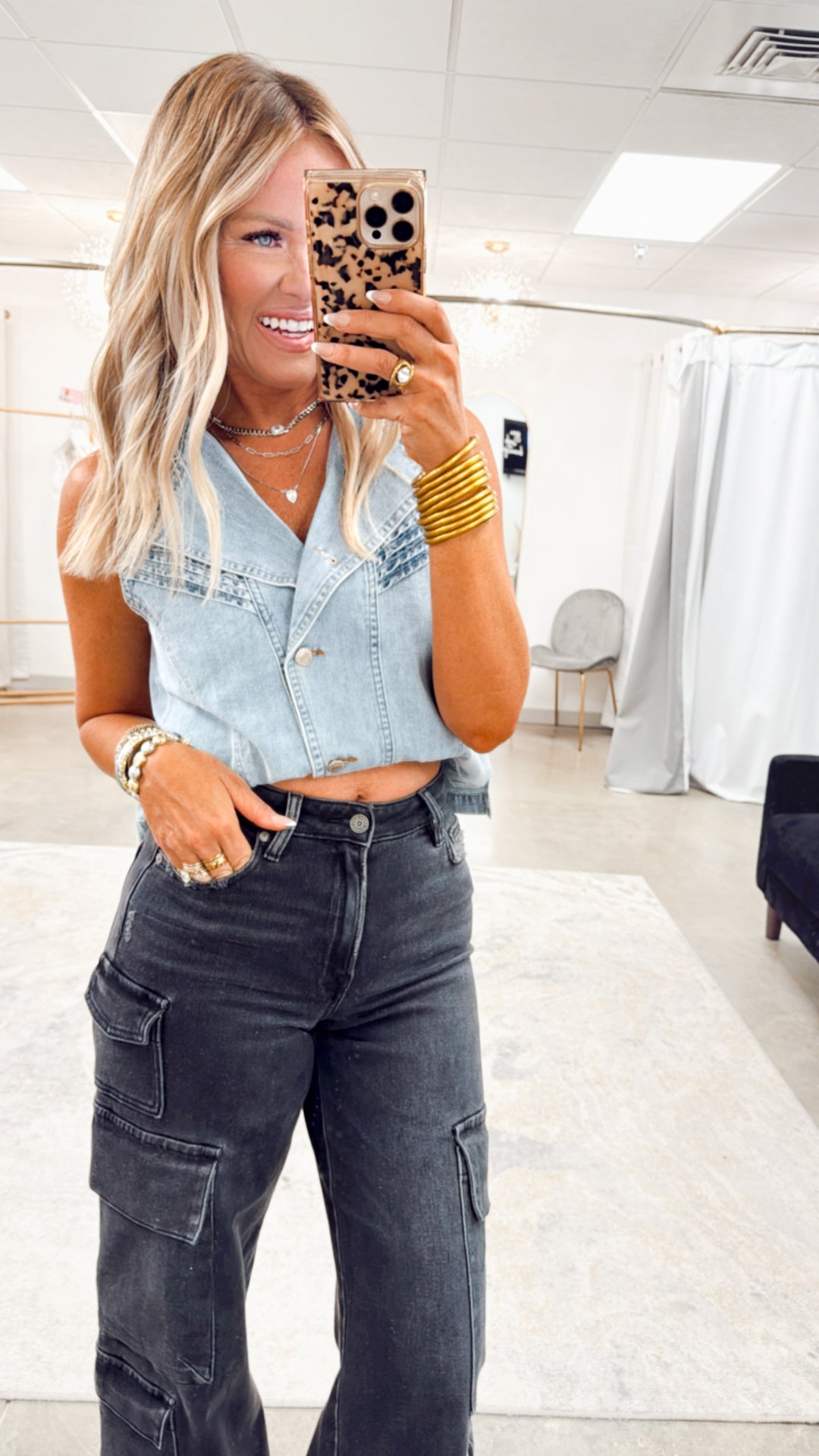 Charcoal Couture-High Rise Cargo Jeans