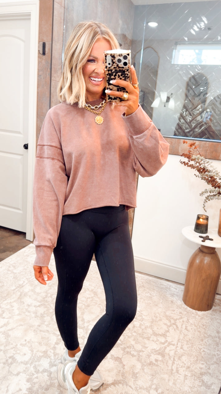 Mineral Wash Peekaboo Back Sweatshirt-Chocolate