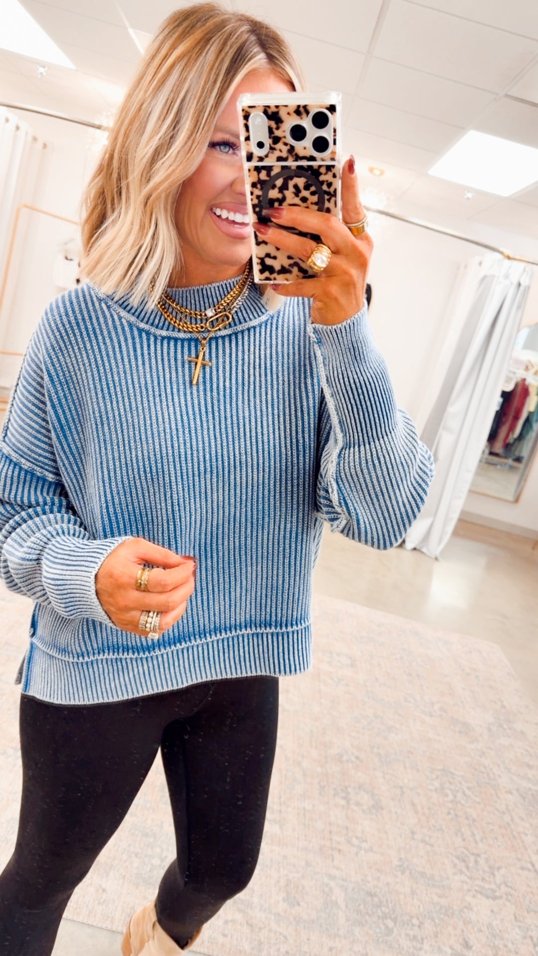 Breezy Cropped Sweater-Classic Blue