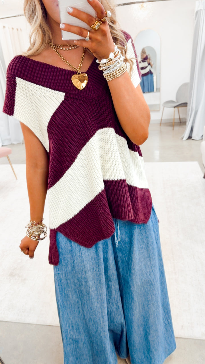 Gabby Sweater Vest-Cream/Cherry