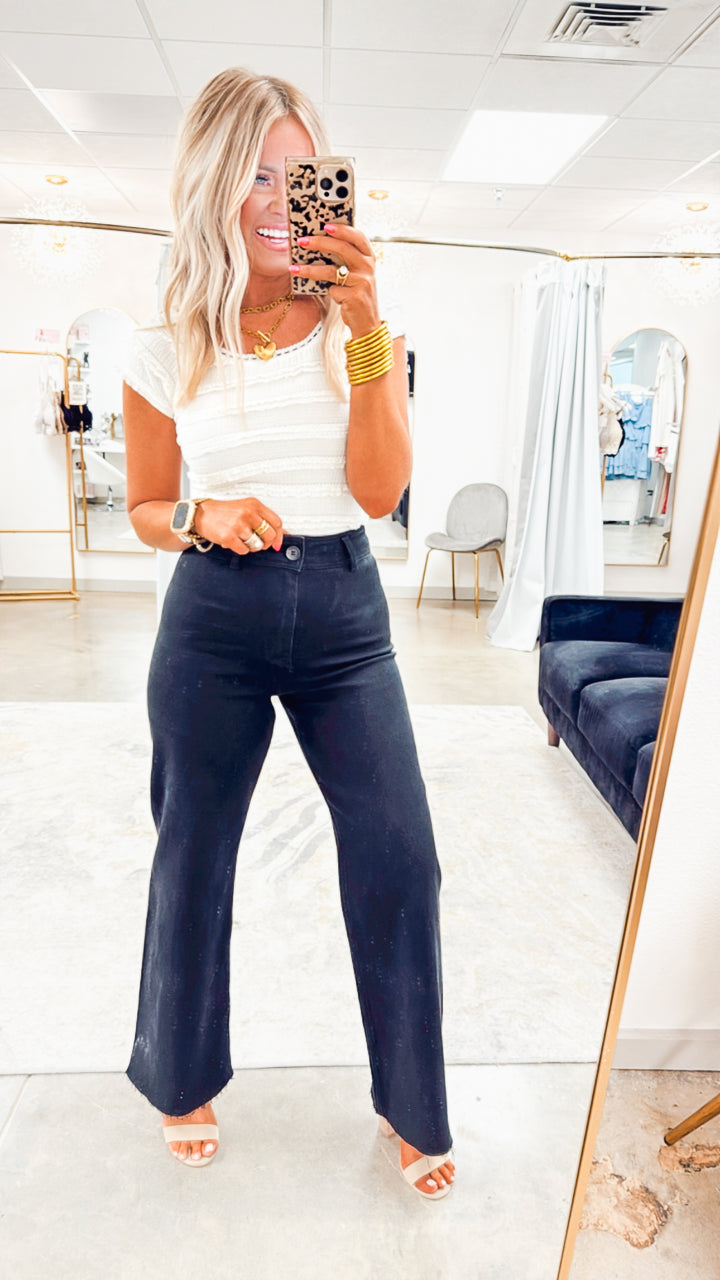 Ruffle Lace Trim Knit Crop Top- Ivory