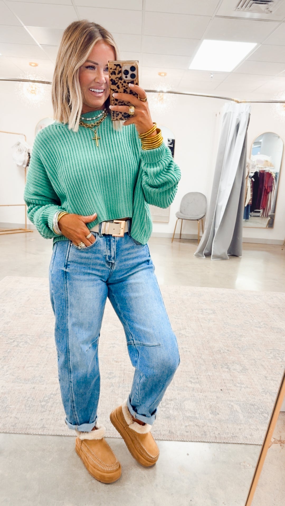 Remi Cropped Sweater-Emerald