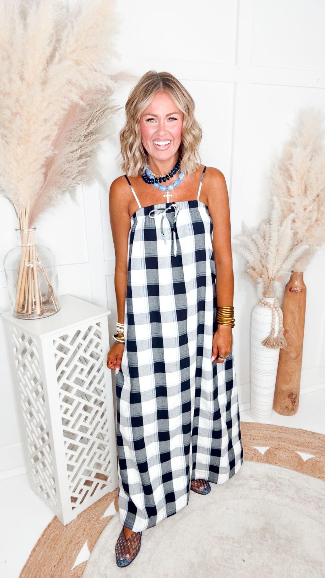 The Plaid Darling Dress-Navy