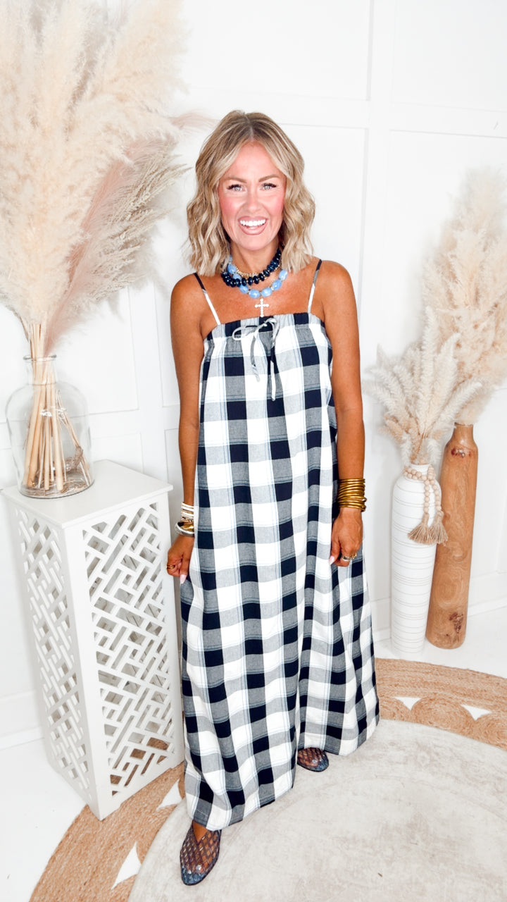 The Plaid Darling Dress-Navy
