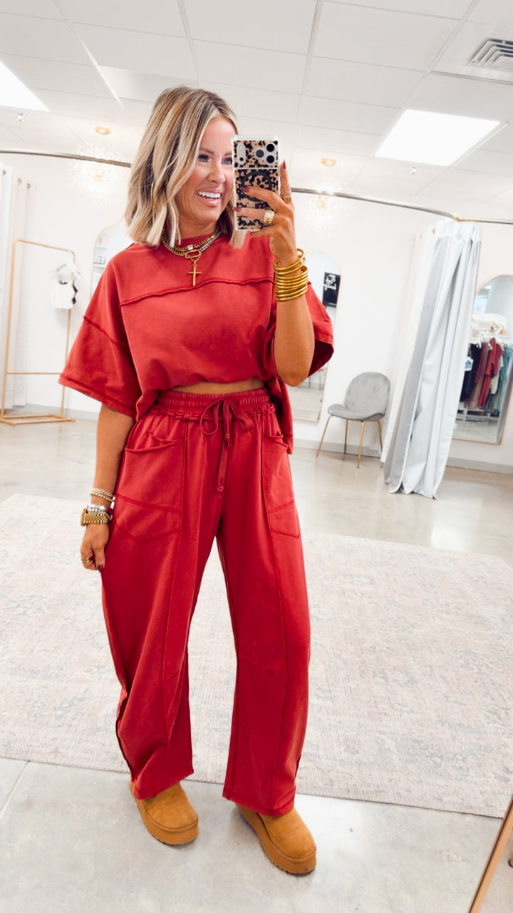The Retreat Barrel Pants Set-Wine