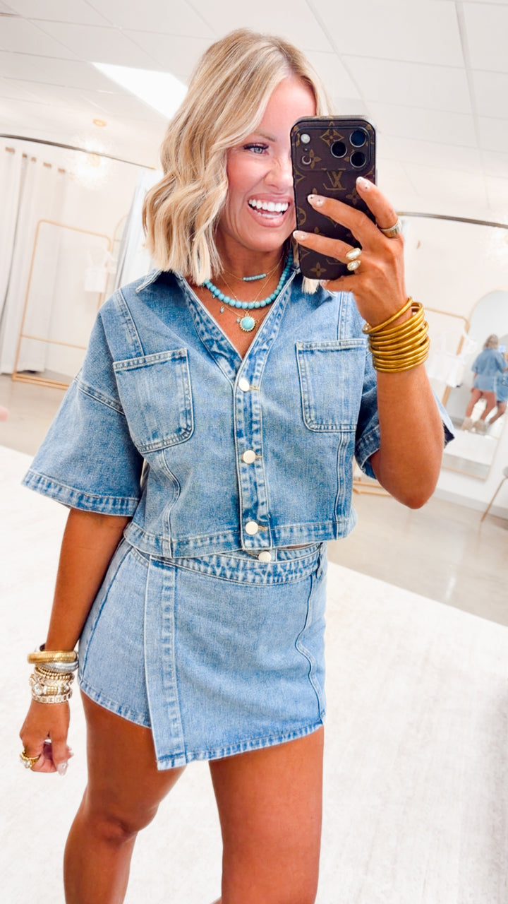 The Dolly Denim Wrap Skort Set
