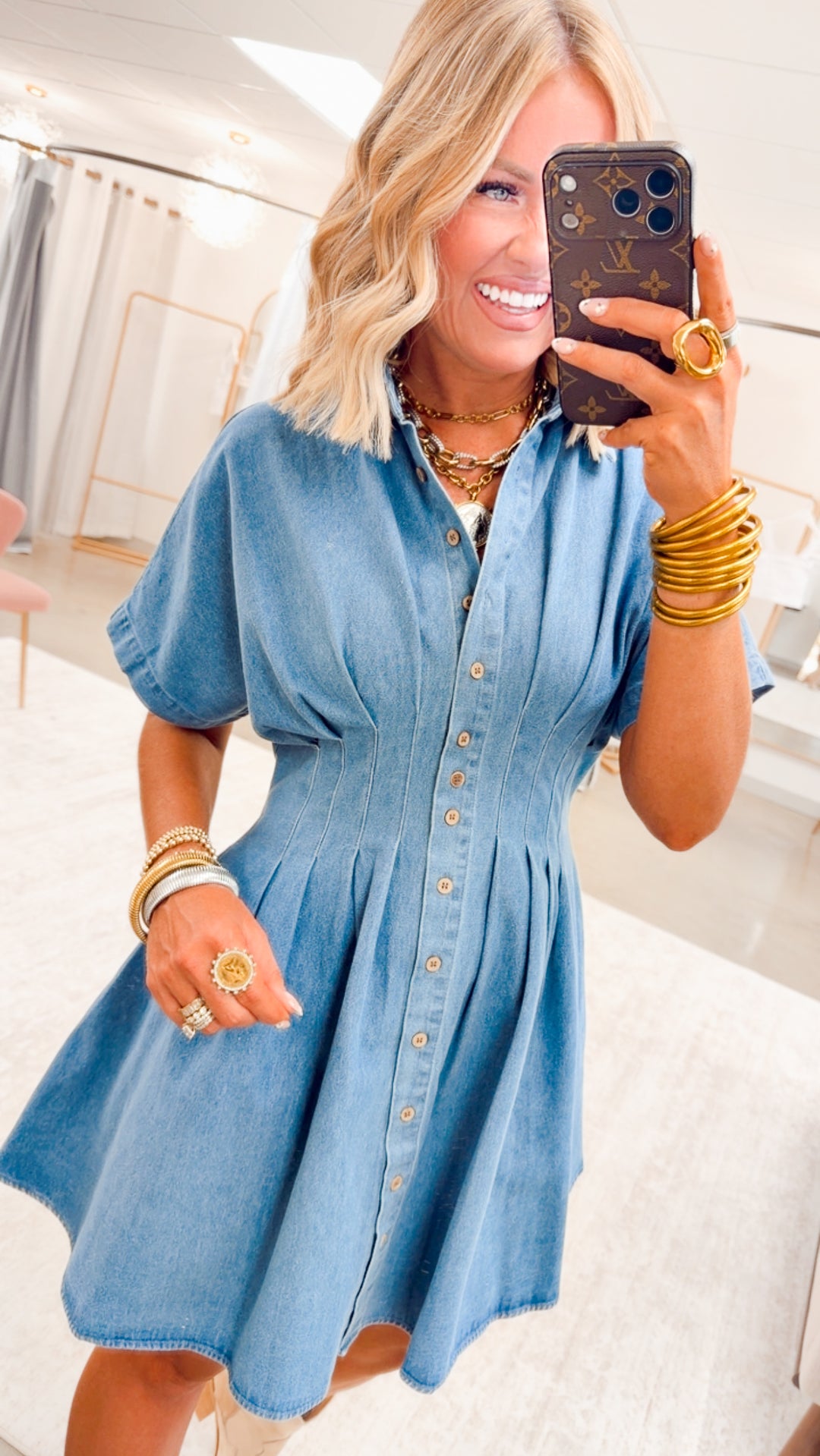 The Uptown Denim Mini Dress