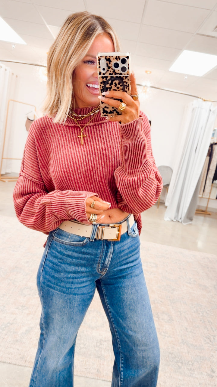 Breezy Cropped Sweater- Cabernet