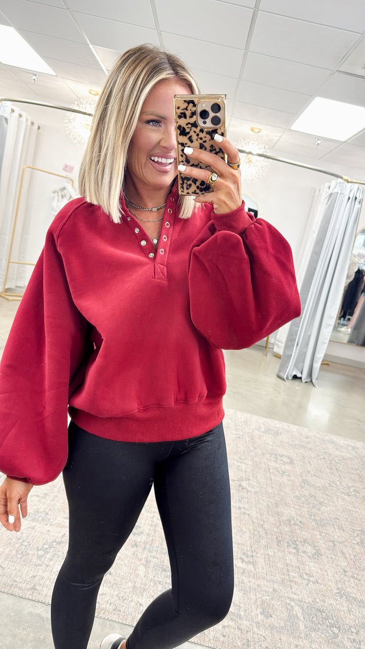 Piper Snap Button Collared Sweater-Wine