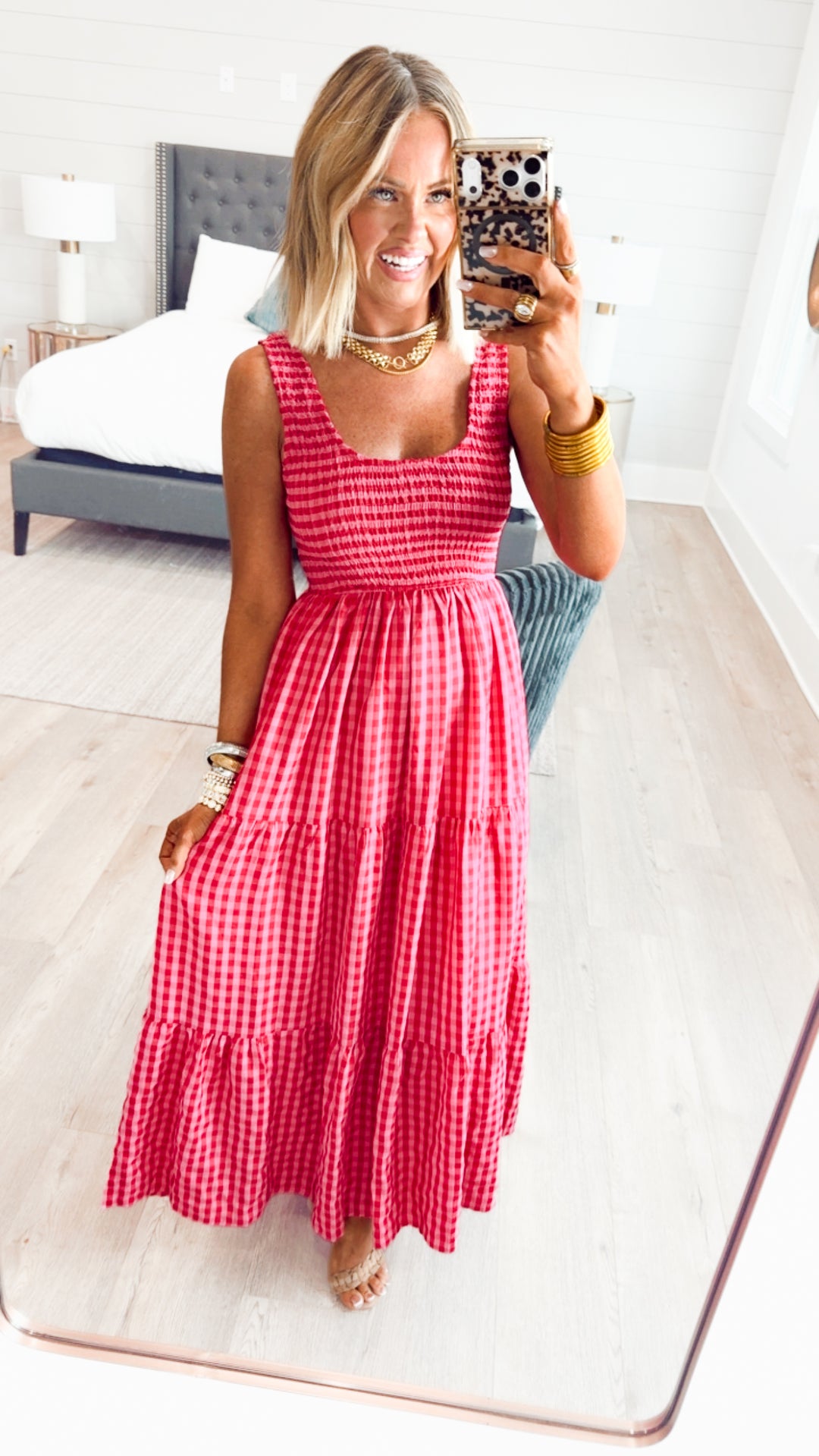 Smocked Gingham Maxi Dress