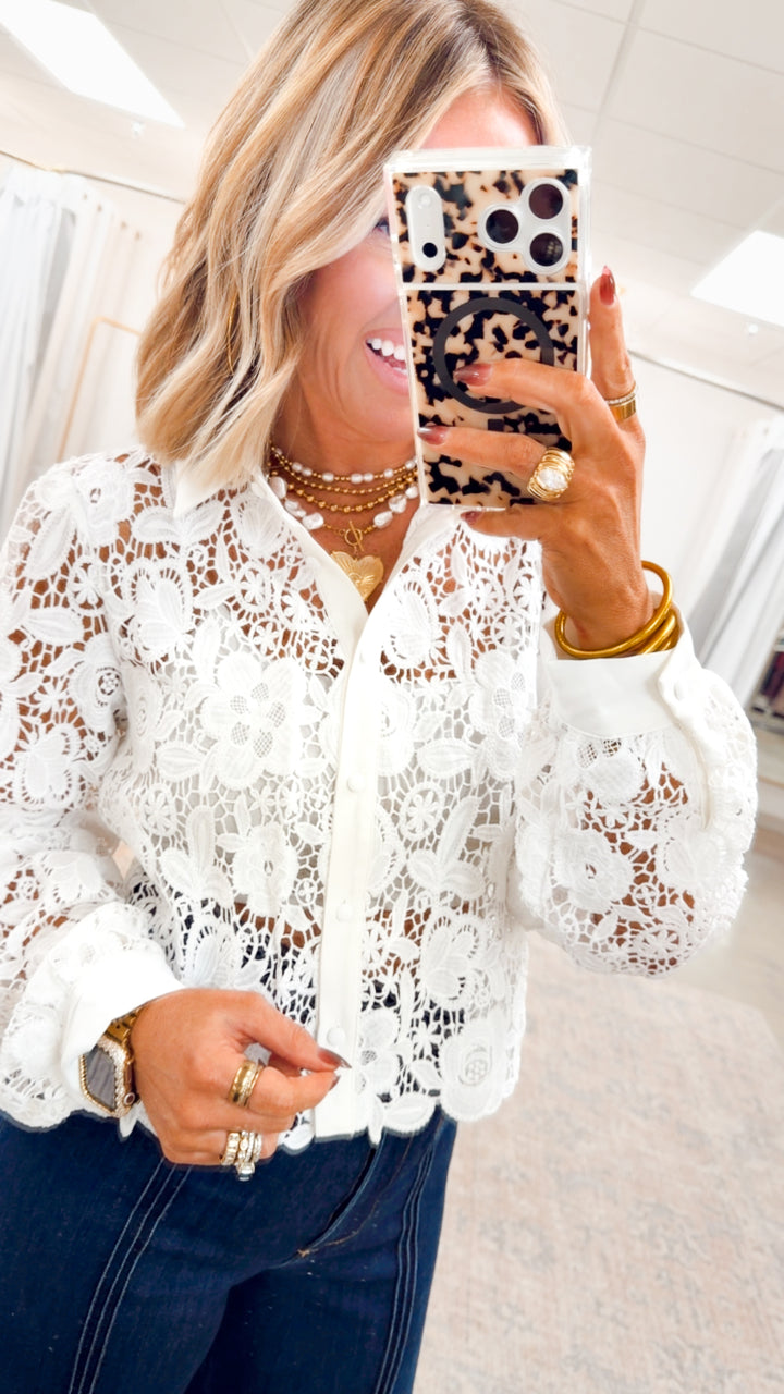 Simone Lace Button Up Top
