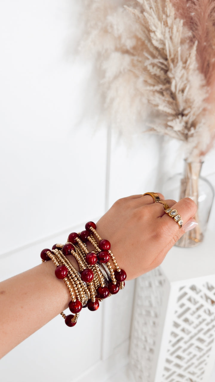 The Marbled Beauty Bracelet Set-Burgundy